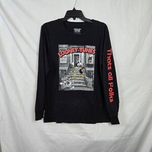 Looney Tunes Mens Black Long Sleeve Daffy Bugs Taz Tweedy Graphic T-Shirt Medium